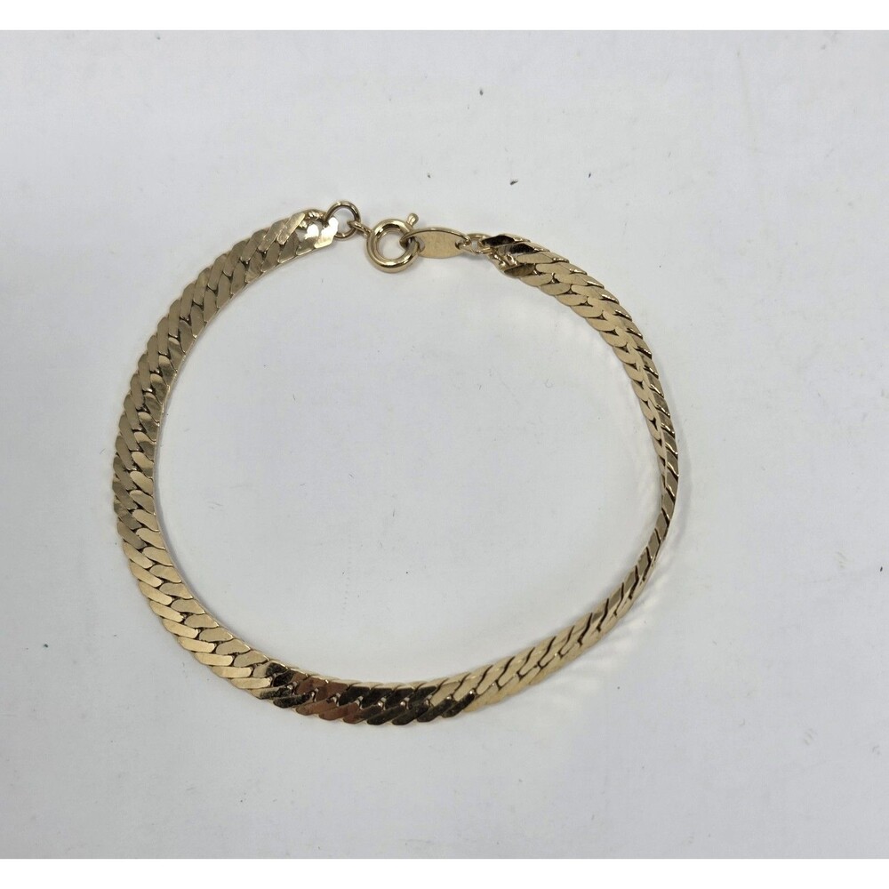 Vintage KL Karl Lagerfeld Signed Gold Tone Herringbone Chain Bracelet 7.5"